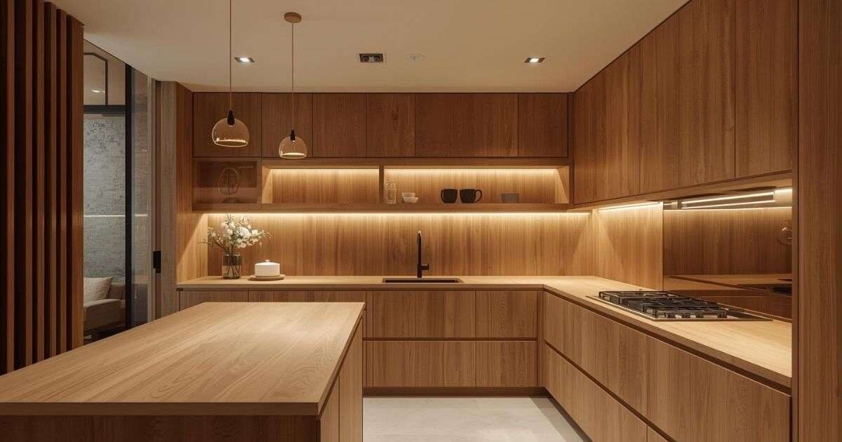 Modular kitchen with wall and base units and a stone counter