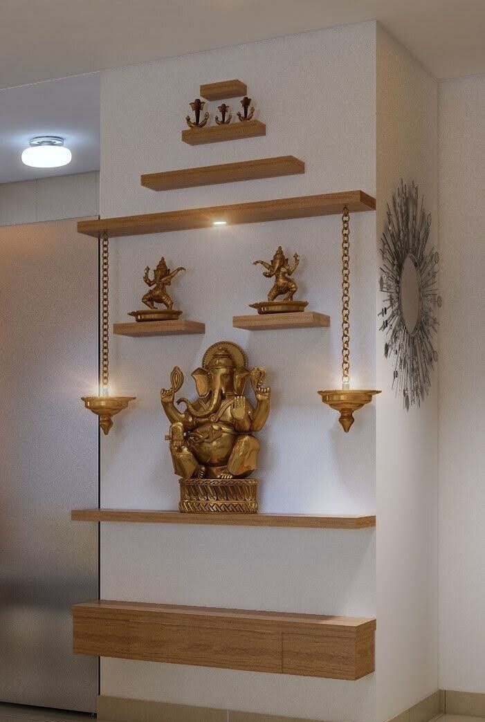 Pooja room with carved timber mandir unit